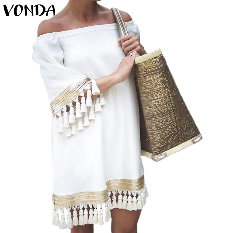 VONDA, платье для беременных,, сексуальное, с расклешенными рукавами, в богемном стиле, Платья для вечеринок, свободный, с кисточками, кружевной сарафан, богемный стиль, Vestidos, Одноцветный Халат
