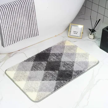 

Soft non-slip microfiber bathroom mat rectangular geometric pattern door mat kitchen living room hallway bedroom floor mat