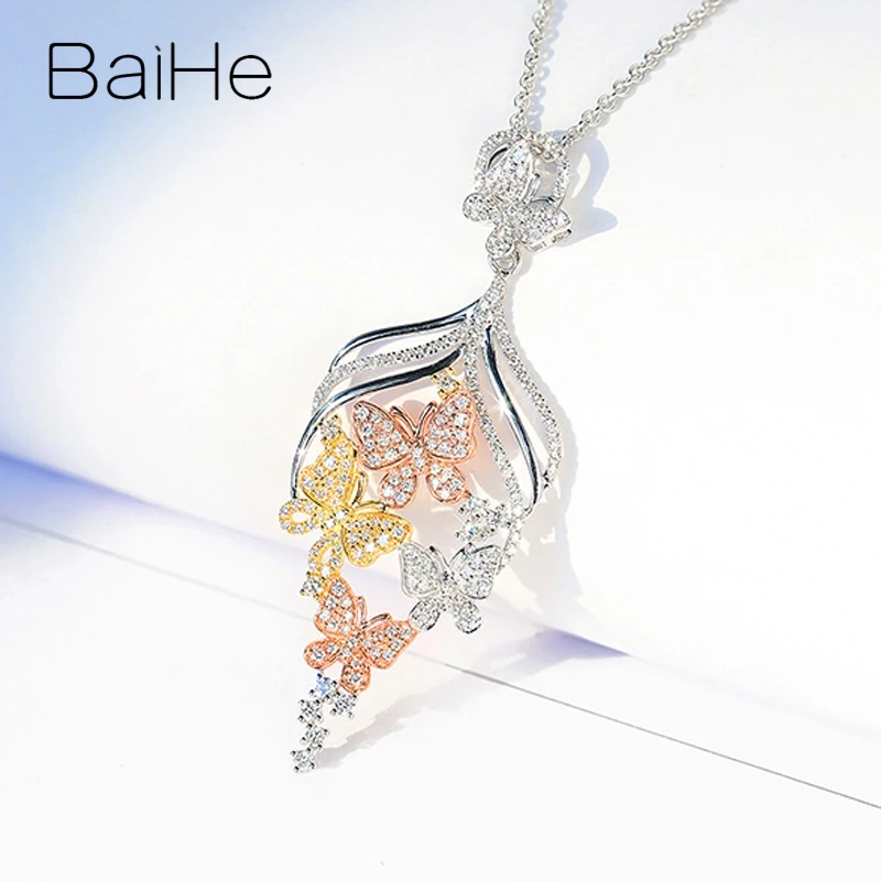 BAIHESolid 18K белый+ желтый+ розовое золото Сертифицированный 0.70ct H/SI настоящие натуральные бриллианты свадебные женские модные ювелирные изделия ожерелья