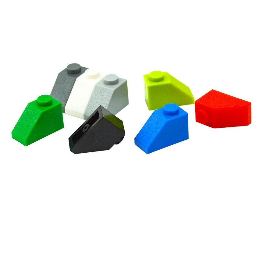 100PCS 45 Slope 2x1 DIY Building Blocks Thick Figures Brick 1x2 Dots Compatible