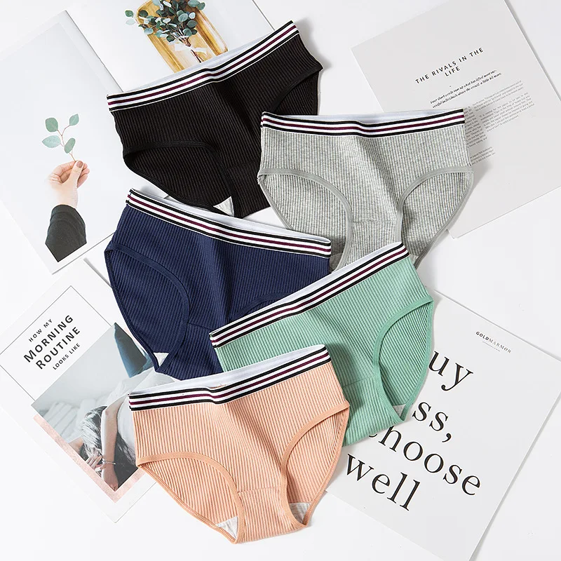 

Solid Color Mid-Waist Cotton Panties Girls Sports Simple Briefs Fashion Underpant Female Breathable Underwear Ladies