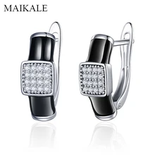MAIKALE, классические красные/черные эмалевые маленькие серебряные серьги, цветные покрытые кубическим цирконием CZ серьги-гвоздики для женщин, ювелирные изделия, подарок для девушек