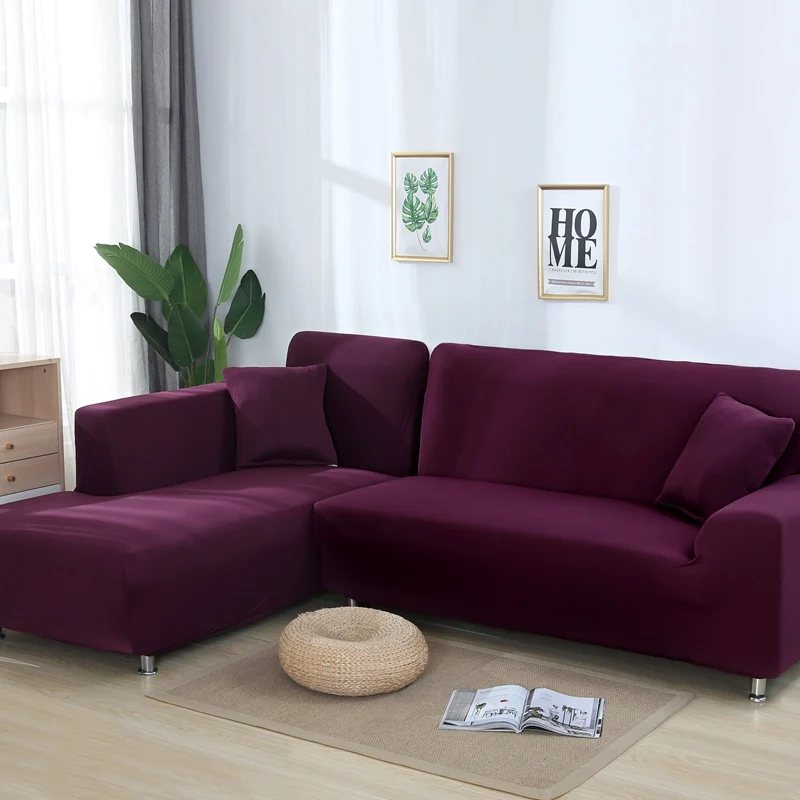 1/2 шт. чехлы для диванов для гостиной угловой l-образный диван секционный шезлонг чехол для кресла стрейч - Цвет: Plum