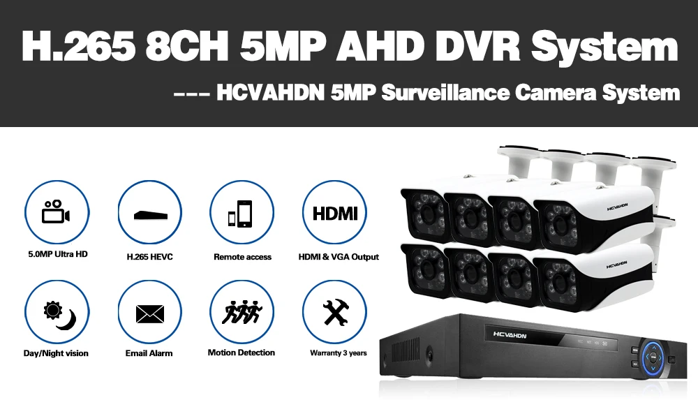 HCVAHDN 8CH 5MP DVR NVR Xmeye CCTV система 5.0MP Крытый Открытый превосходная камера IR ночного видения комплекты видеонаблюдения