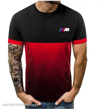 

Sports fitness gradient stitching short-sleeved T-shirt Fashion Men for bmw m T Shirts Men's Summer T-Shirt Clothes motocross
