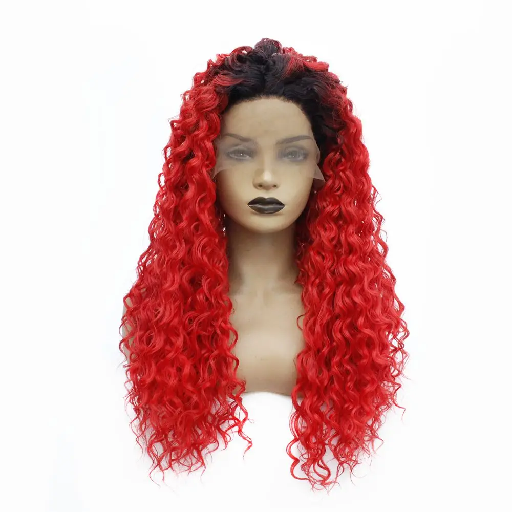Long Kinky Curly Synthetic Lace Front Wigs Blonde With Dark Roots 1B/613# Heat Resistant Fiber Natural Afro Curly For Women