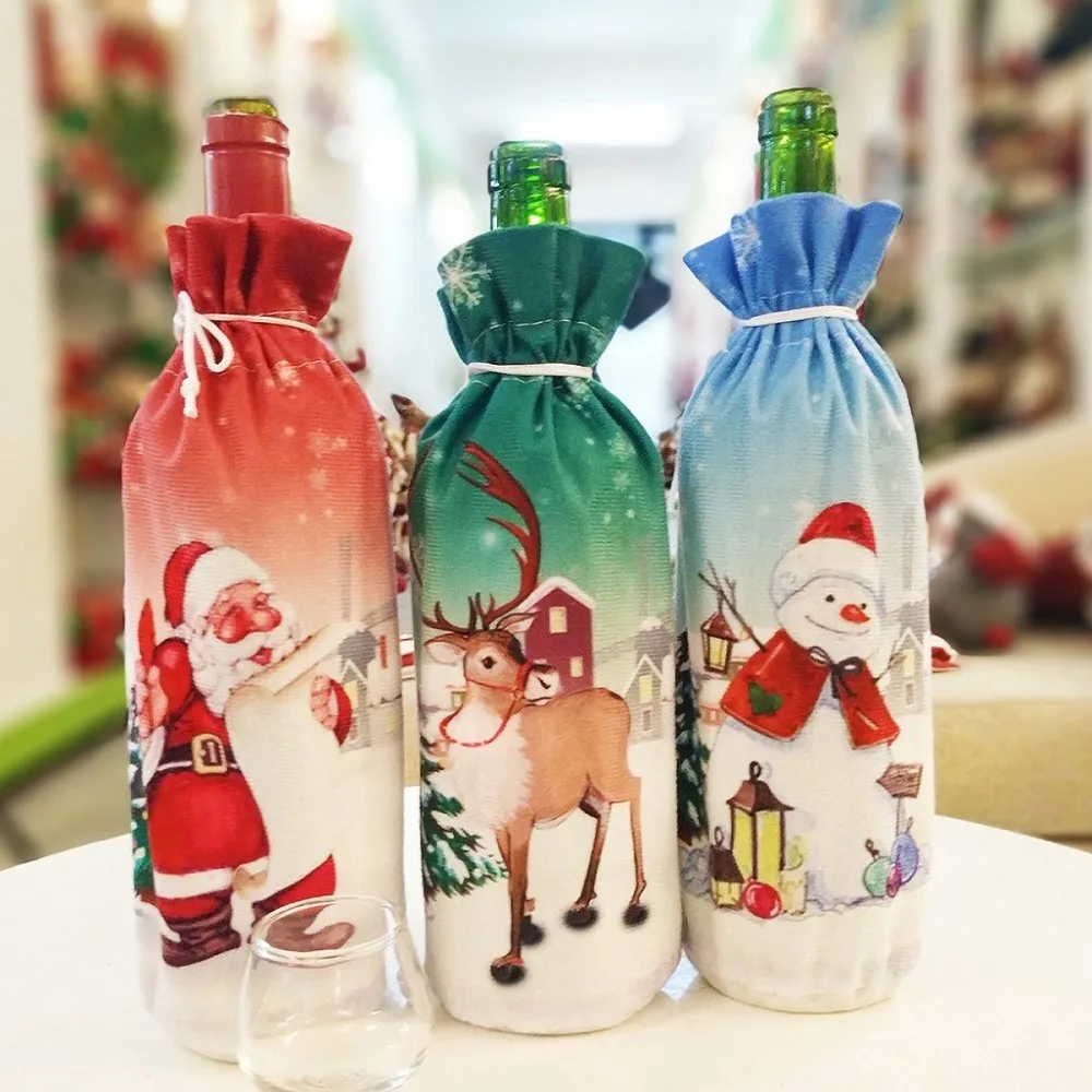snowman table decoration Cloth Christmas Wine Bottle Cover Santa Claus Decorations Dinner Decor decoracion botellas de vino#35