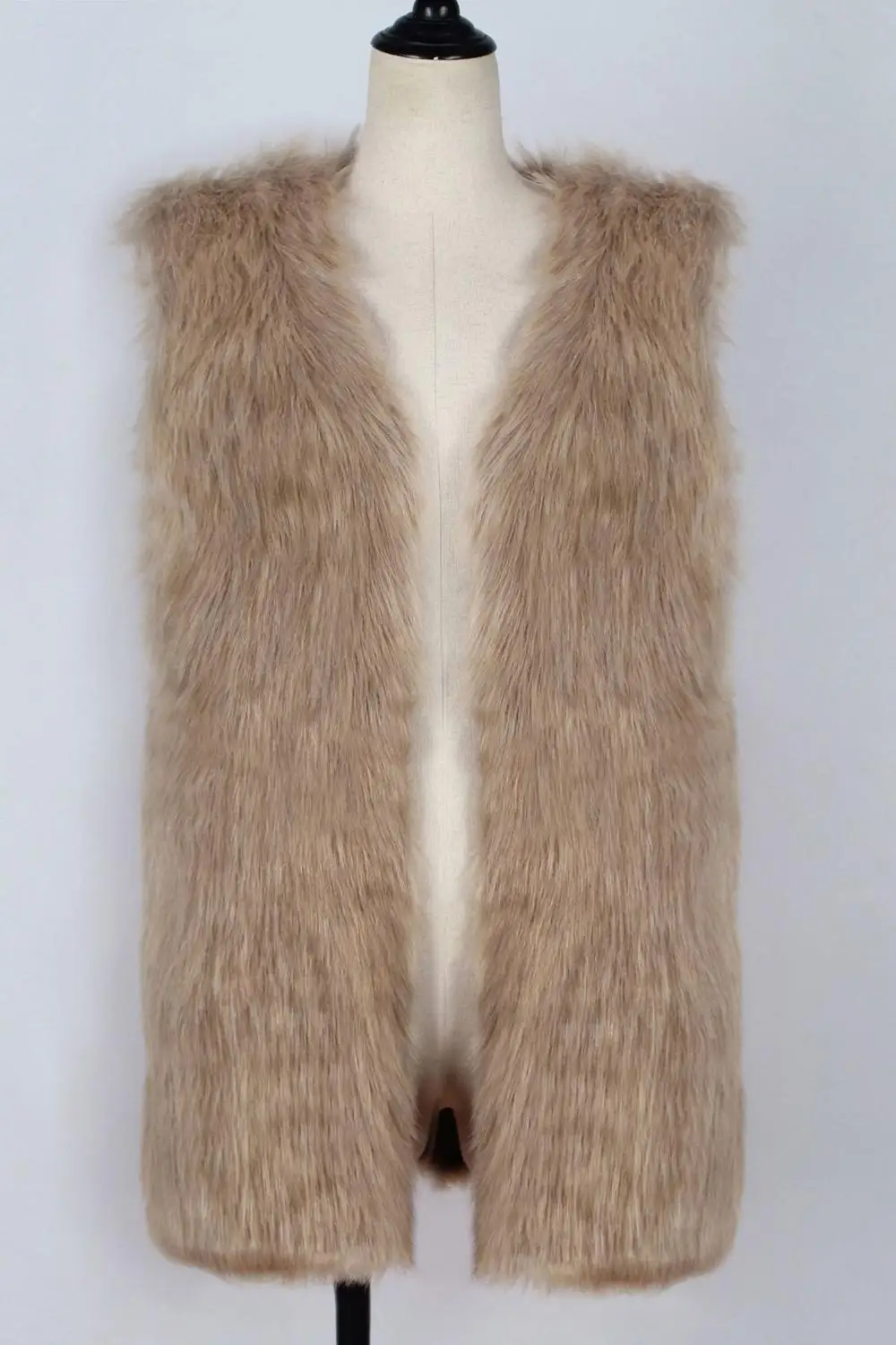 Camel Women's warm coat fashion vest vest women's wild mid-length long sleeves imitation fur coat women's casual top vest - Color: Camel
