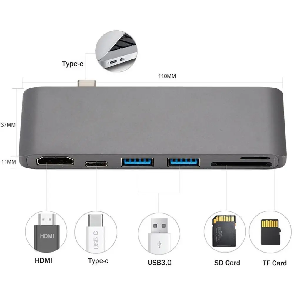 Тип-c USB3.0 концентратор тип-c к 4K2K HDMI кардридер концентратор Поддержка безопасности цифровая карта PD зарядный адаптер для MacBook Pro