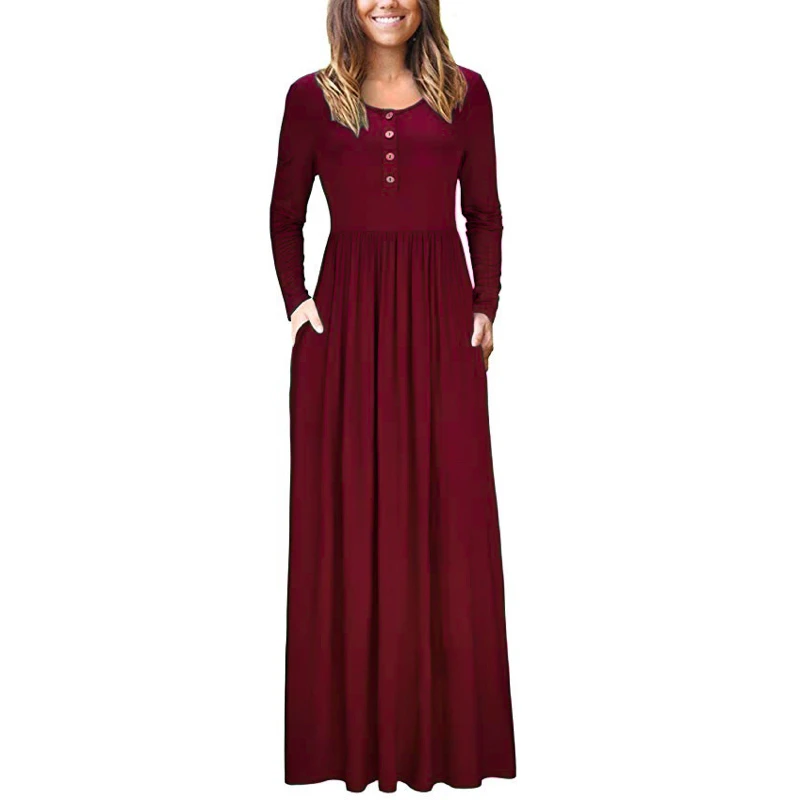 

5Color Dress Women 2019 Spring Winter Solid Button Long Loose Dresses Plus Size Long Sleeved Casual Maxi Pocket Dresses Vestidos