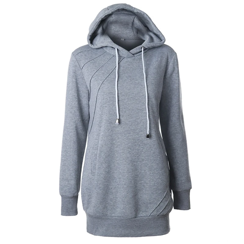 

2019 New Length Hoodie Plain Drawstring Pullover Hooded Long Sleeve Top Solid Sweatshirt Women Clothes Winter Cotton Sweatshirts