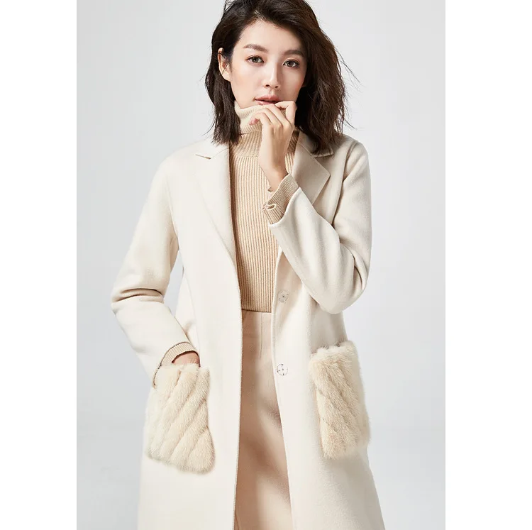 Зимнее женское пальто новое классическое кашемировое пальто белое шерстяное пальто водяное бархатное кашемировое пальто с карманами женское кашемировое пальто для женщин