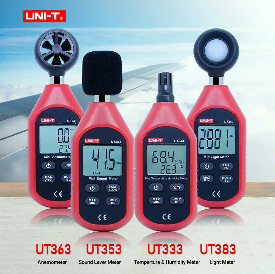 UNI-T UT333 Мини цифровой Термогигрометр ut353 мини звука метр UT363 мини Анемометр UT383 Люксметр мини-светильник метр