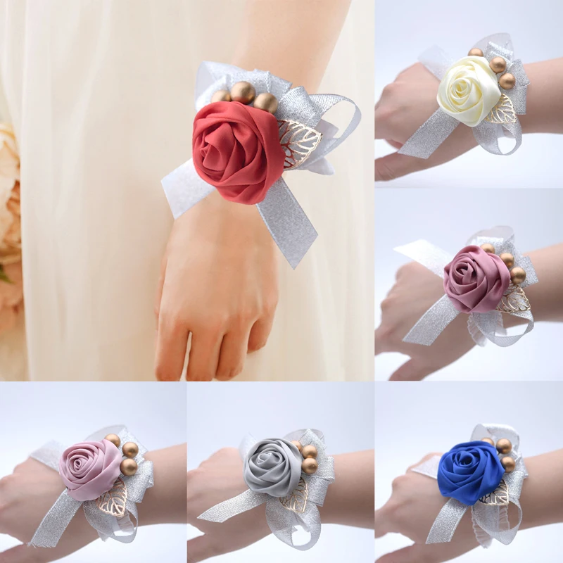 

Fashion Women Wedding Bridal Bridesmaid Wrist Flower Bracelet Boutonniere Bride Wrist Corsage Marriage Accessories