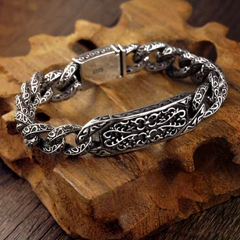 

925 Sterling Silver Color Men's Personality Bracelet Thai Silver Domineering Punk Tide Bracelet Fashion Pattern Whip Chain Gifts