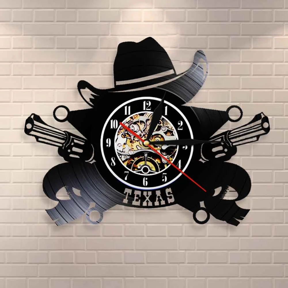 Texas Cowboy Wall Clock Western Usa Skyline Symbol Vinyl Record Wall Clock Wild West Vintage Rodeo Revolvers Western Wall Decor Wall Clocks Aliexpress