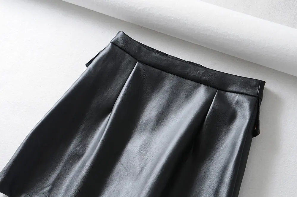 Женская модная Лоскутная мини-юбка из искусственной кожи с карманами и трапециевидной линией faldas mujer, женские повседневные Облегающие юбки на молнии QUN487