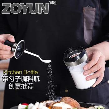 

Spoon seasoning glass transparent cruet spice container sealed canister kitchen gadget condiment salt pepper storage bottle