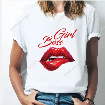 

I am boss creative Letter print t shirt women Sexy lips Mperial Colorful Letters Top Tees Korea style Fashion clothing female