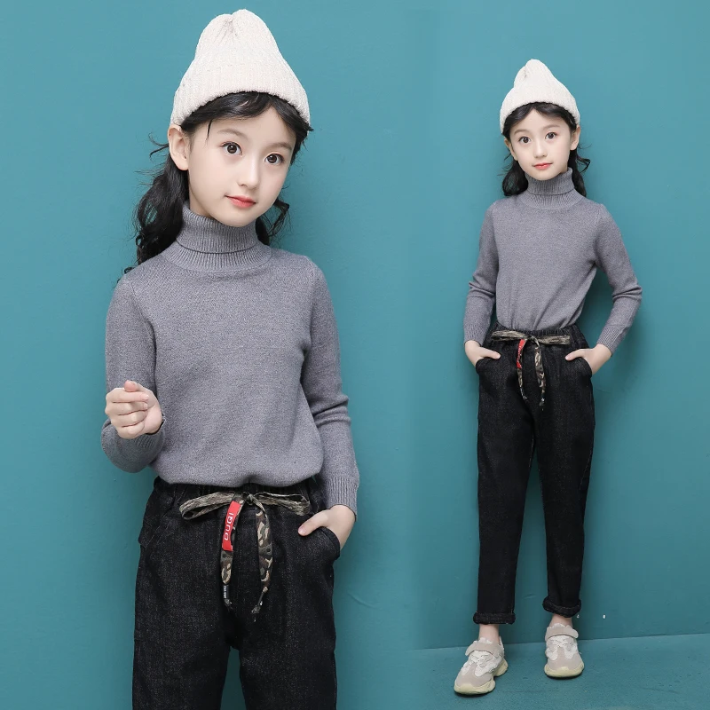 

2019 Autumn Spring School Girls Denim Clothing Set sweater+Denim Pants 2pcs set Children Kids Clothing Set for 7 8 9 10 15 year