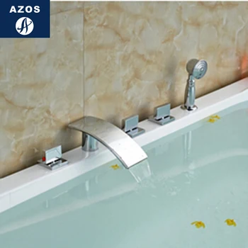 

Azos Split Bathtub Faucet Waterfall Wash Basin Brass Chrome Cold and Hot Switch Two Function Northern Europe Basin Bathtub Round
