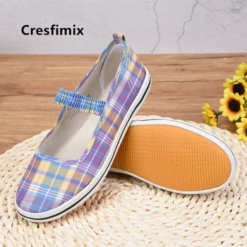 

Cresfimix zapato tacon ladies classic high quality anti skid plaid nurse work flat shoes women fashion canvas black shoes a5529b
