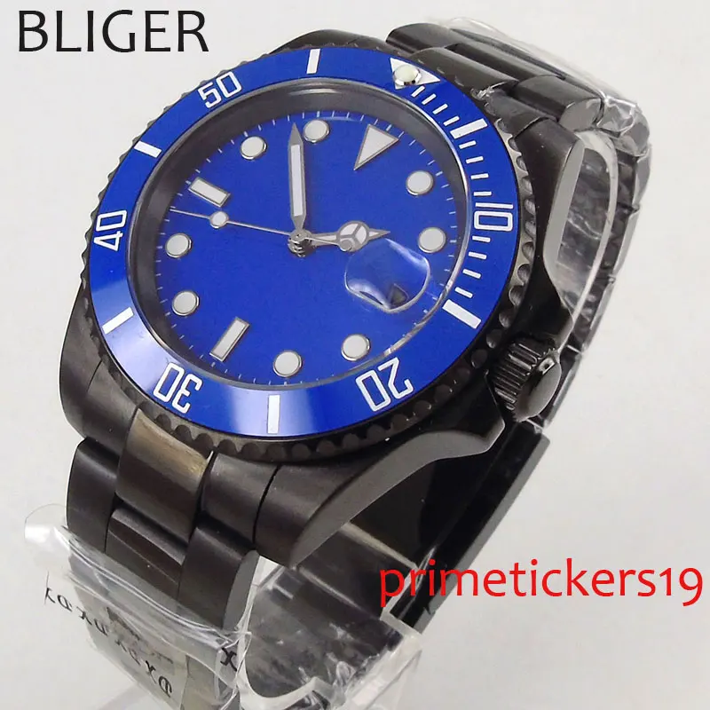 40mm blue dial sapphire crystal date PVD coated case luminous automatic movement men's watch PA1062 | Наручные часы