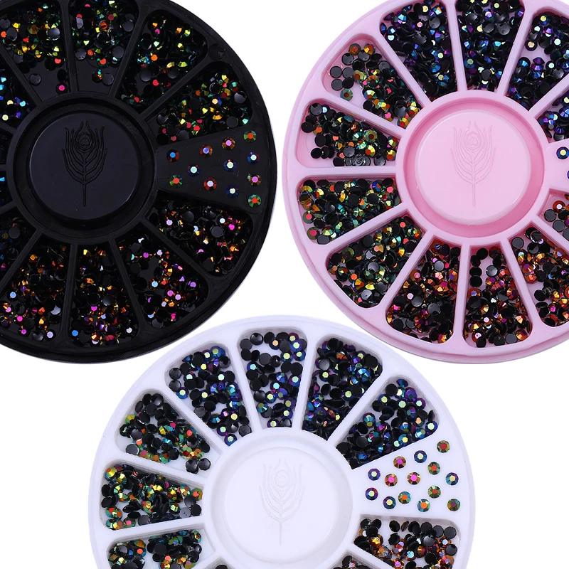 1 коробка для украшения ногтей черные стразы градиентные синие белые полукруглые