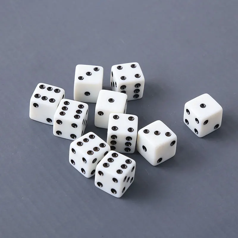 Набор из 10 шестигранных квадратных непрозрачных кубиков 12 мм D6-белые кубики шестигранные стандартные игровые аксессуары белый с черными пипсами
