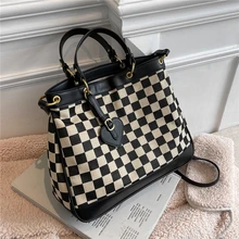 

Vintaege Plaid Jacquard Cloth Double Handle Tote Bags For Women 2022 Hit Trend Branded Designer Ladies Shoulder Crossbody Bags