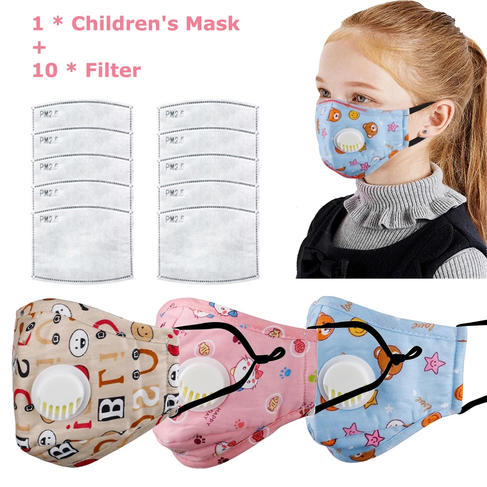 

Cotton Child dust Mask Reusable Mask With Breath Valve mask PM2.5 Activated carbon filter respirator Breathable face mask FFP3