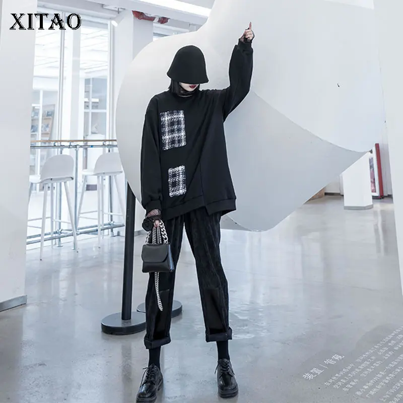 XITAO/необычная Повседневная Толстовка модная новинка длинный рукав пэчворк в