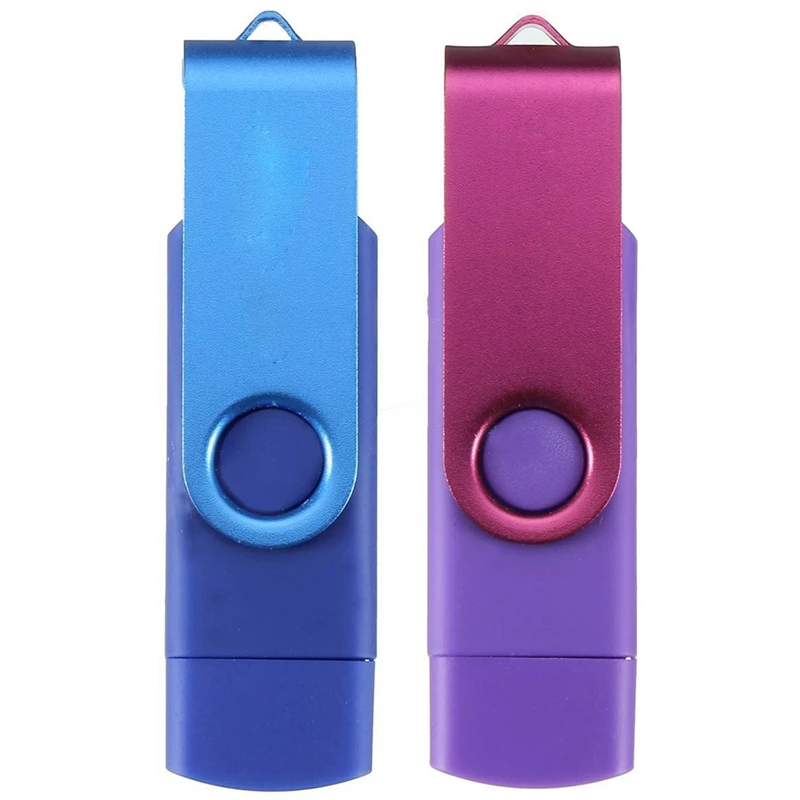  2Pcs USB Mini Memory Stick 32GB USB 2.0 Memory Flash Drive OTG for Handy PC Blue & Purple