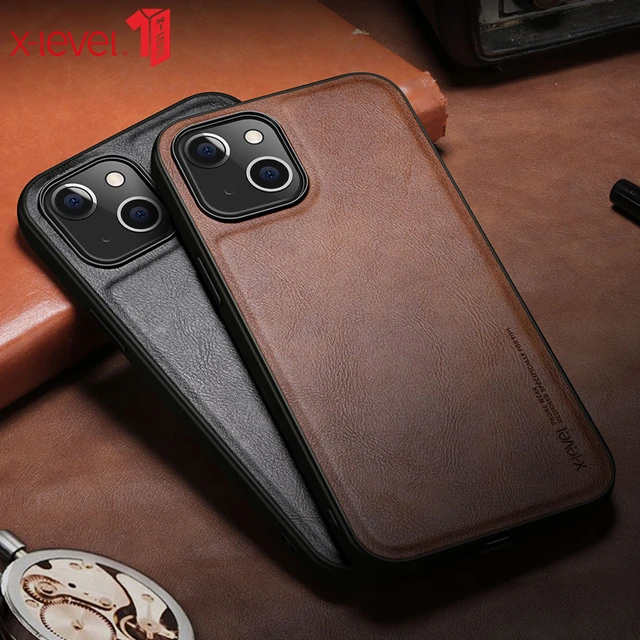 Funda For iPhone 13 14 Pro Max Case Luxury Vintage Leather + TPU Protective  Back Cover for iPhone 13 14 Pro кожа чехол X-Level