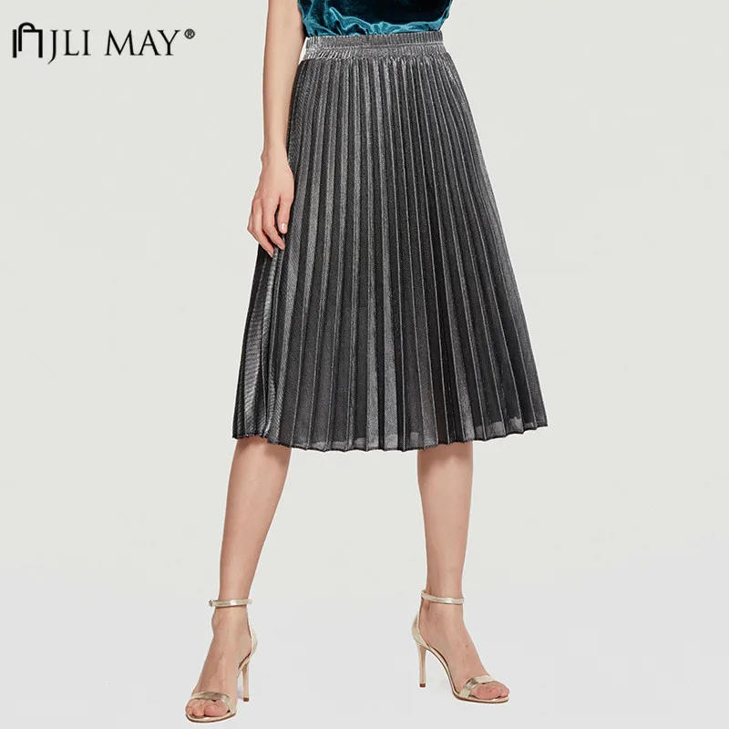 JLI может винтажная плиссированная юбка осень зима офисная Дамская тонкая однотонная до середины икры с высокой талией свободного кроя размера плюс нормкор женские юбки
