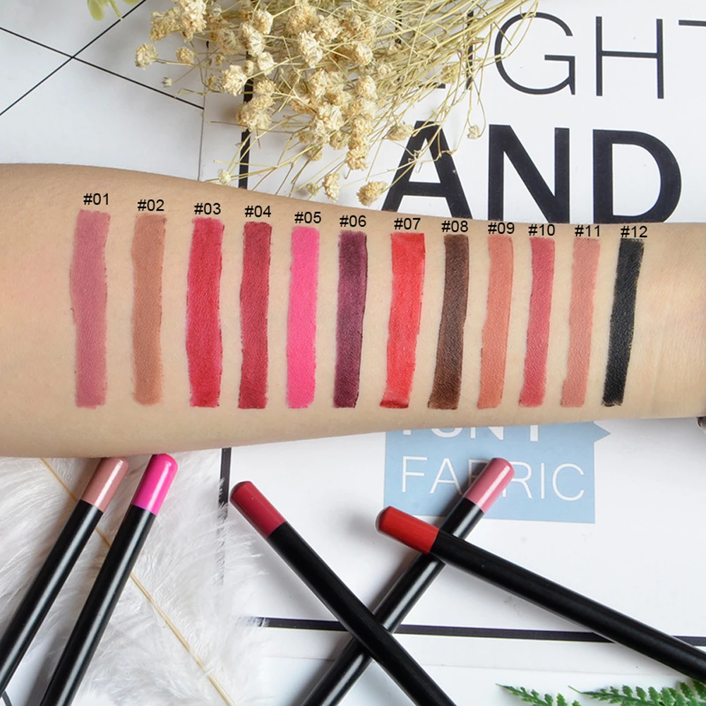 12 color waterproof multifunctional lip liner no logo private label small batch custom lipstick pen