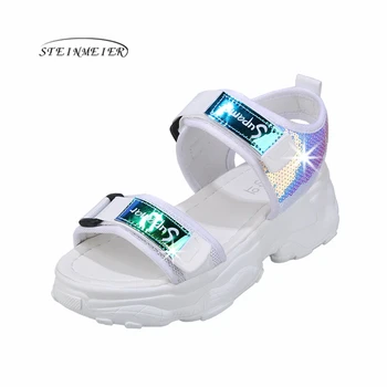 

Women Sandals Summer Thick Bottom 2020 Fashion High Heels Breathable Wedges Open Toe Hook Loop Bling Causal Women Sandals
