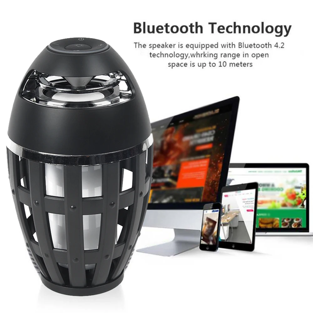 Открытый беспроводной Bluetooth динамик TF карта музыка портативный светодиодный эффект пламени лампа разработана износостойкость