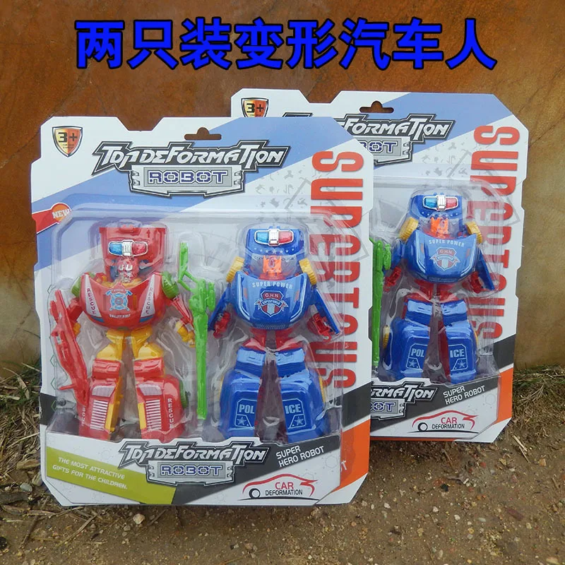 

885 Double Package Transformation Autobots 6698c Red And Blue Two-color Police Car Manual Assembly Transformer Toy Car