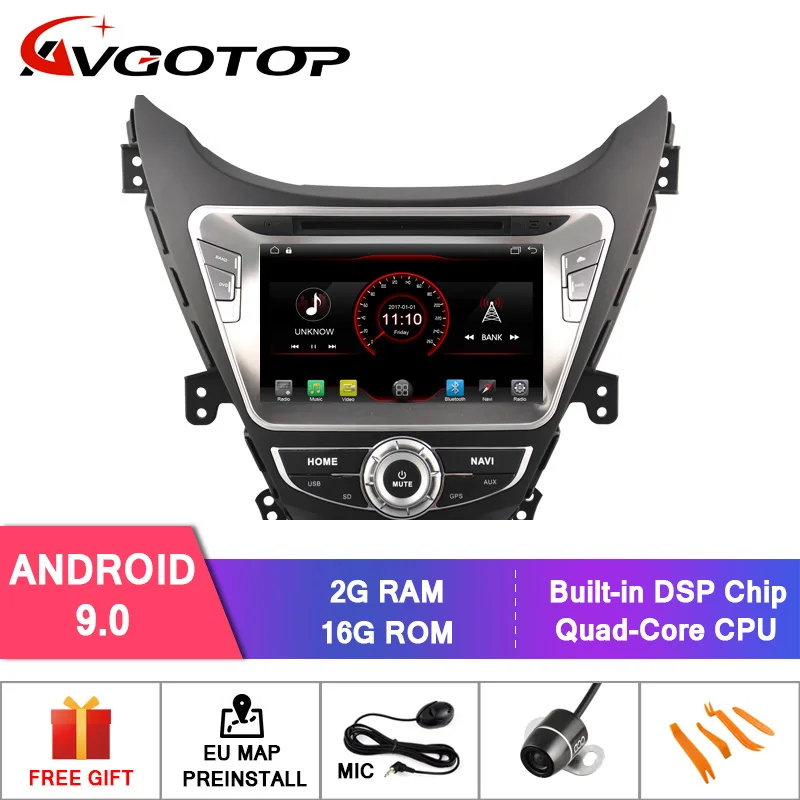 Android 9 AVGOTOP Android 9 WINCE Bluetooth gps автомобильный радио dvd-плеер для HYUNDAI ELANTRA 2012 2G 16G MP3 MP4 автомобильный мультимедийный - Цвет: Android 9