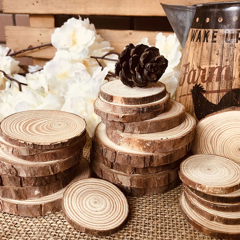 

10pcs/30pcs Unfinished Natural Round Wood Slices Circles Coasters For DIY Crafts Wedding Party Painting Multifunction Decoration