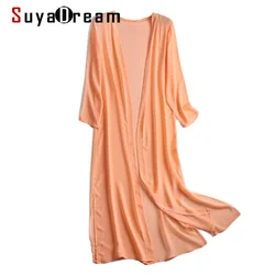 SuyaDream – chemisiers longs pour femmes, 100% soie, manches 3/4, point ouvert, couleur unie, printemps, vacances, 2021 