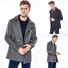 Зимняя мужская однотонная куртка с карманом, с окантовкой, цвет, Золотая пуговица, длинный Тренч, уличная одежда, ветрозащитная верхняя одежда, куртка#3