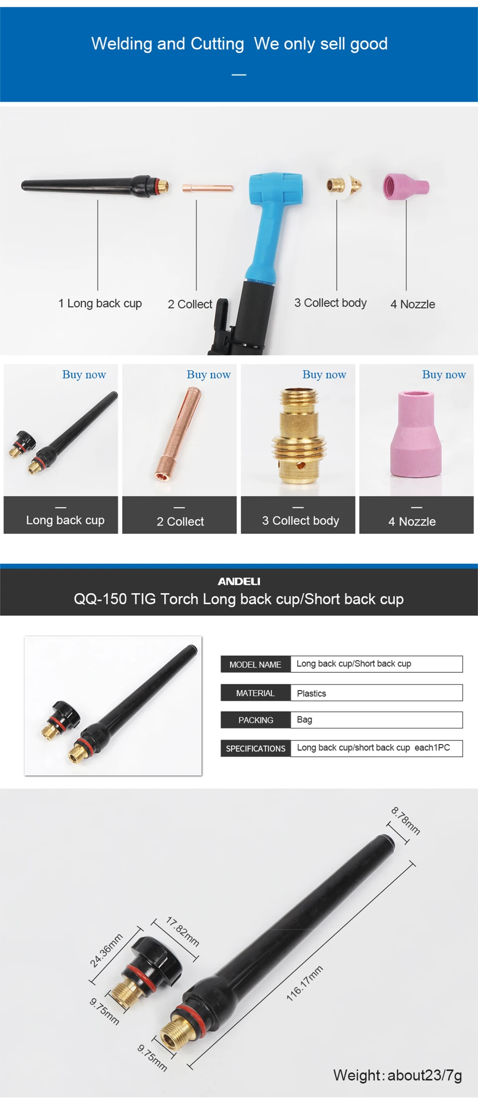 ANDELI TIG фонарь сварочный пистолет QQ-150 4 м для TIG сварочный аппарат TIG сварочный фонарь