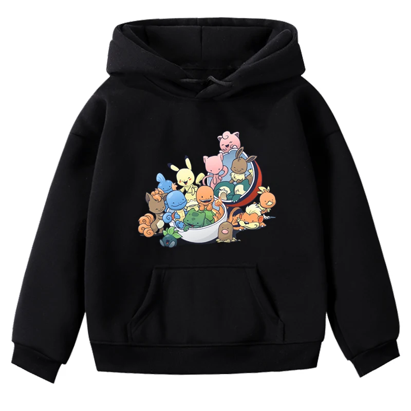Hoodies 2 Толстовки с капюшоном для мальчиков и девочек с принтом «Покемон Пикачу»; детская осенне-зимняя одежда; свитшоты; толстовка с капюшоном для малышей; детский бархатный топ; Rupas - Цвет: Hoodies 2