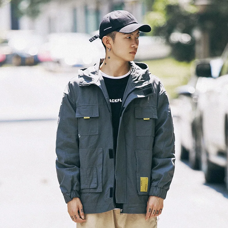 

2019 Autumn And Winter New Casual Solid Color Large Pocket Decoration Zipper Hooded Jacket Loose Temperament Trend Cotton