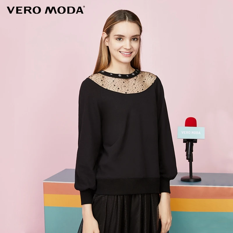 Vero Moda Ins Стиль Женская спина кружева o-образным вырезом сплайсинга свитшот из ткани | 319333514