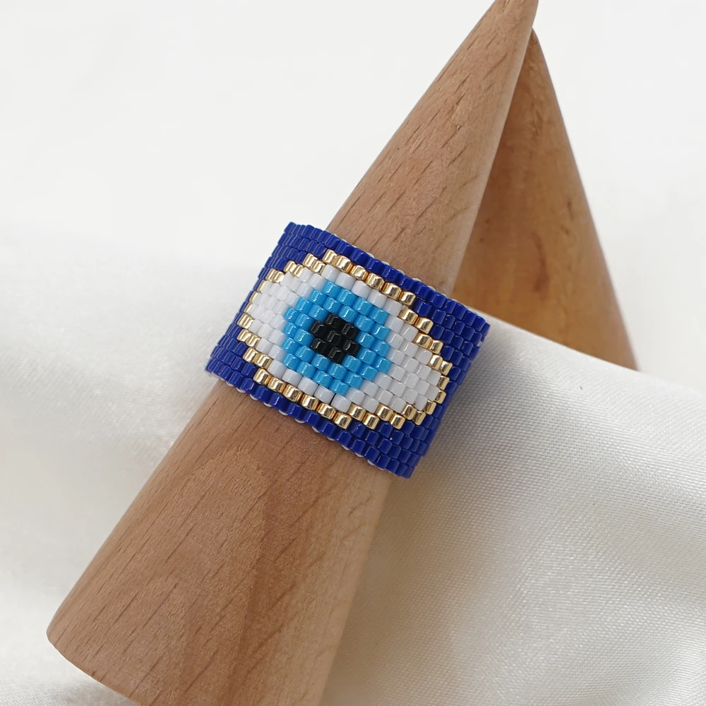 Buy Handmade Boho Miyuki Bead - Blue Evil Eye Ring