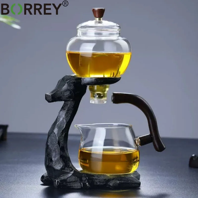 BORREY Dropshipping Tea Set Elk Shape Automatic Tea Set Pu'er Oolong Teapot And Cup Set Heat-resistant Glass Teapot With Base