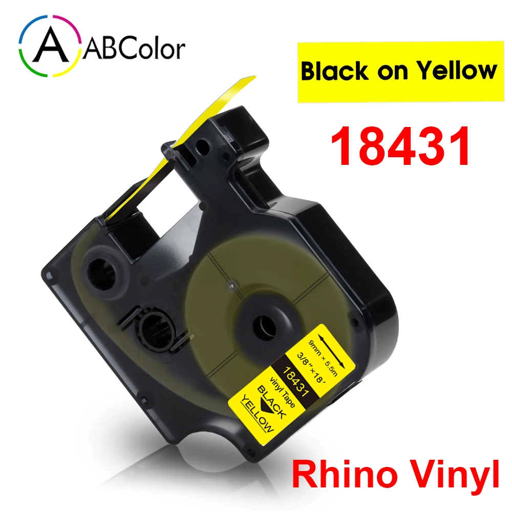 DYMO Rhino 비닐 라벨 18431 18443 18434 18437 Dymo Rhino 18440 4200 5000 용 노란색 테이프에 ABColor 6000 검정색